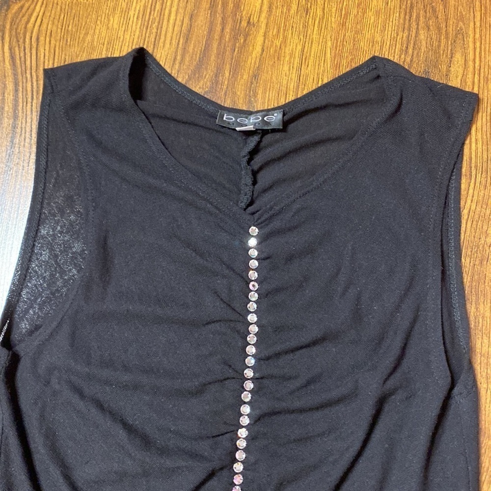 🌷 Bebe 🌷  Rhinestone Ruched Sheer Tank Top - Picture 2 of 6